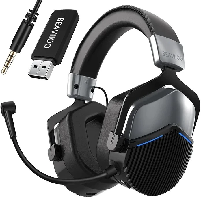 BEAVIIO هدست بی سیم گیمینگ بیویو مدل HW02 BEAVIIO WIRELESS GAMING HEADSETهدست حرفه ای گیمینگ مناسب پلی استیشن PS4 PS5 HD XBOX PC دانگل دار
